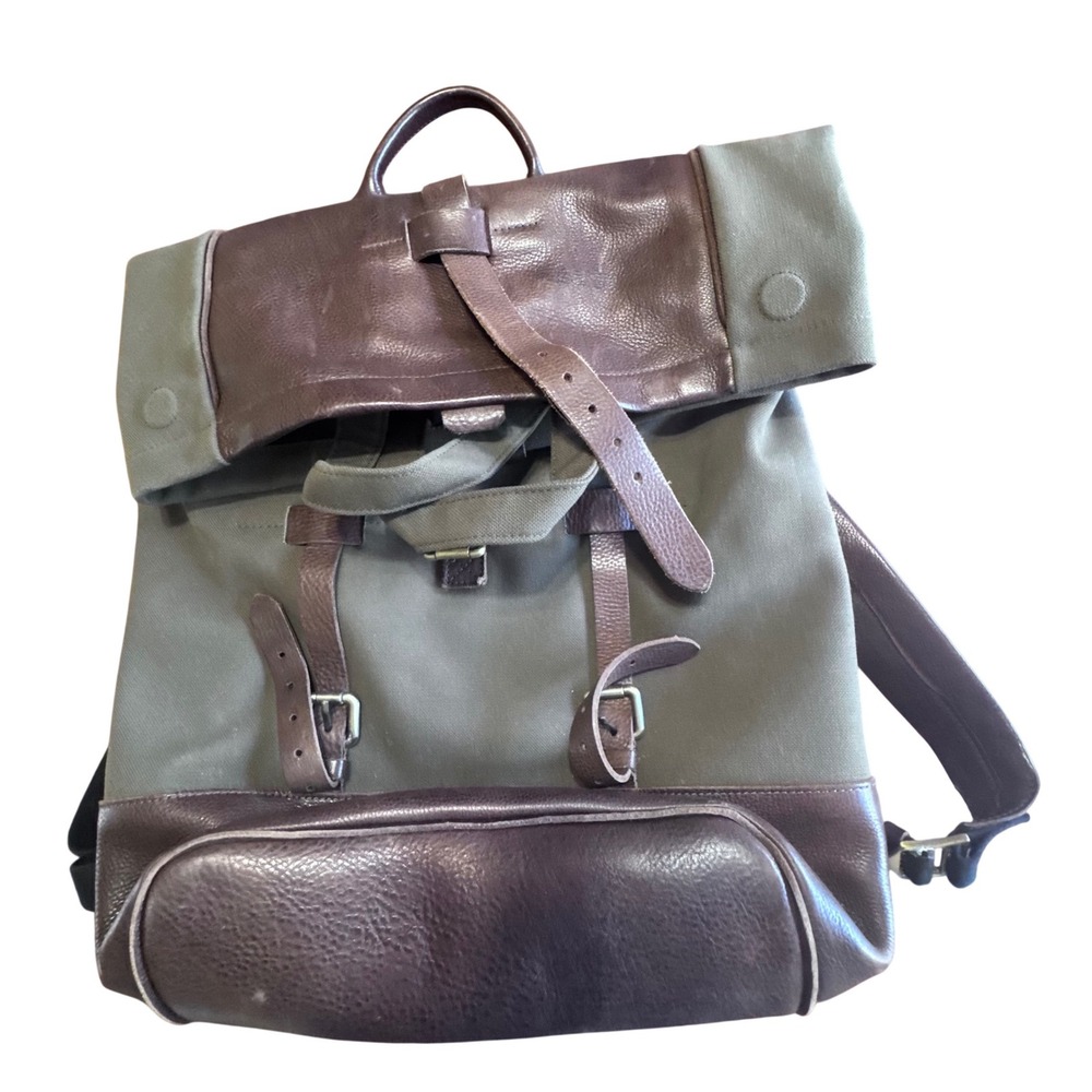 Pellegrino San Pellegrino Limited Edition Leather Canvas Backpack Rucksack Brown